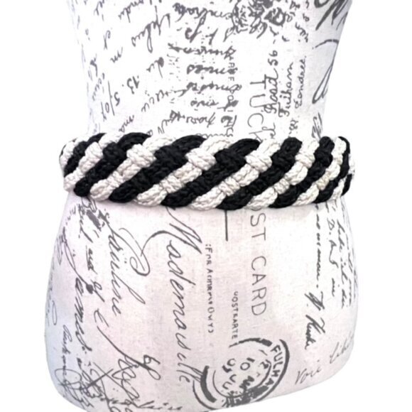 Black White Rope‎ Belt Coastal Nautical Waist Belt Preppy Boho M/L 36" - Picture 1 of 6